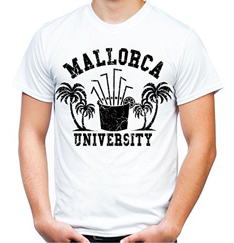 Mallorca University T-Shirt | Männer | Herren | Party | Urlaub | Sauf | Disco | Laune | Palma de Mallorca | Ballermann | Saufen | Kult (M, Weiß) von uglyshirt89