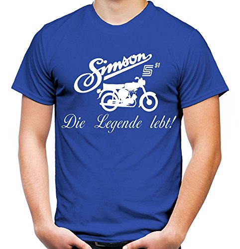 Simson Die Legende Männer und Herren T-Shirt | DDR Osten Schwalbe Trabant Wartburg (L, Blau) von uglyshirt89