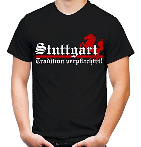 Stuttgart Tradition Männer und Herren T-Shirt | Fussball Ultras Aufstieg Geschenk | Front (4XL, Schwarz) von uglyshirt89