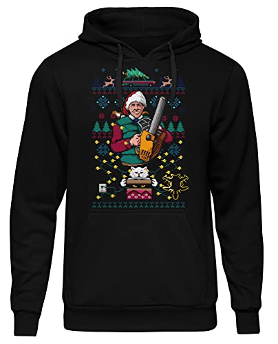 Uglyshirt89 8 Bit Griswold Herren Kapuzenpullover | Schöne Bescherung Pullover - Weihnachts Hoodie Herren - Xmas Hoodie | Schwarz (XXL) von Uglyshirt89