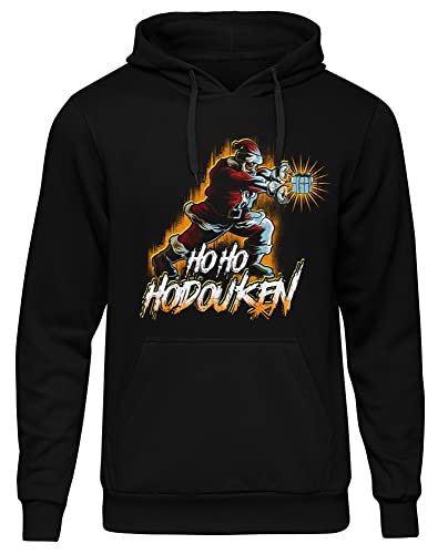 uglyshirt89 Ho Ho Hodouken Herren Kapuzenpullover | Weihnachts Pullover Herren - Xmas Hoodie - Street Fighter Sweatshirt | Schwarz (XXL) von uglyshirt89