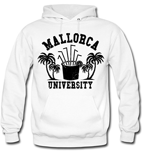 uglyshirt89 Mallorca University Kapuzenpullover | Männer | Herren | Party | Urlaub | Sauf | Palma de Mallorca | Ballermann | Saufen | JGA | Kult (M, Weiß) von uglyshirt89