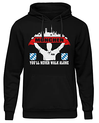 uglyshirt89 München Support Herren Kapuzenpullover | Stadt - München Skyline - Sport - Fussball - City - München Pullover - Hoodie | Schwarz (L) von uglyshirt89