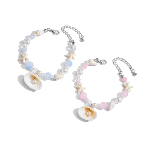 uikios 2 Stück Meeresperlen-Armband, bequemer Handgelenkschmuck und Legierungsstruktur für individuelle Schmucksucher, 16+5cm, Legierung und Kunststoff von uikios