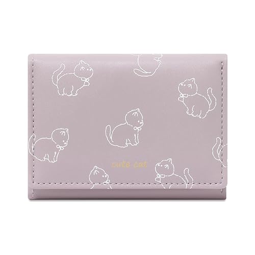 uikios Cartoon Cats Designs Damen Trifold Wallet in Schwarz PU Leder Münzbörse Kartenhalter mit Klarem Fenster für den täglichen Gebrauch, PL, 10.7x2x8cm von uikios