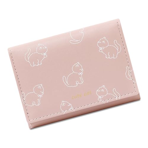 uikios Cartoon Cats Designs Damen Trifold Wallet in Schwarz PU Leder Münzbörse Kartenhalter mit Klarem Fenster für den täglichen Gebrauch, Pk, 10.7x2x8cm von uikios