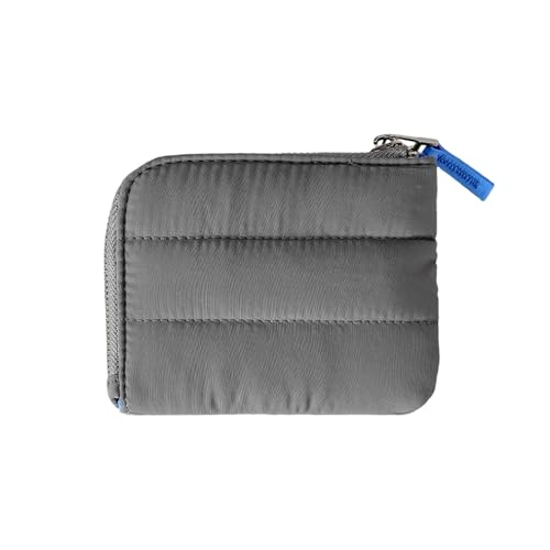 uikios Damen Nylon-Kartenhalter mit Reißverschlüssen, Münzgeldbörse, gesteppt, kleine Geldbörse, für den täglichen Gebrauch, grau, 13x2x10.5cm von uikios