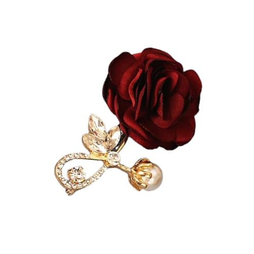 uikios Elegante Rosen-Brosche, stabile Rosen-Brosche mit funkelnden Perlen, Strasssteinen, für modebewusste Frauen, 4x6cm, Strassstein von uikios
