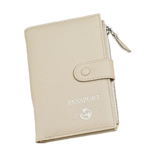 uikios Funktionelle Reisepasshülle für Reisen und den täglichen Gebrauch, PU-Leder, Kartenetui, Münzbörse und mehrere Fächer, Reisfarbe, 10.5x2x14.6cm von uikios