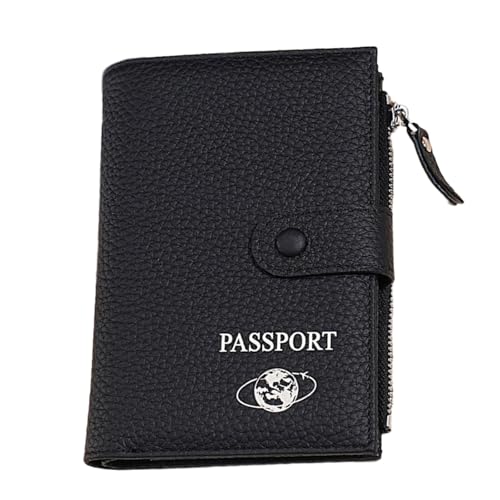 uikios Funktionelle Reisepasshülle für Reisen und den täglichen Gebrauch, PU-Leder, Kartenetui, Münzbörse und mehrere Fächer, Schwarz , 10.5x2x14.6cm von uikios