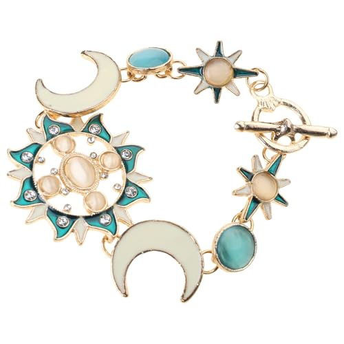 uikios Modisches Asymmetrie-Armband mit Sonne, Mond, Stern-Designs und natürlichen Strasssteinen für modebewusste Frauen, as pics show, Metall von uikios