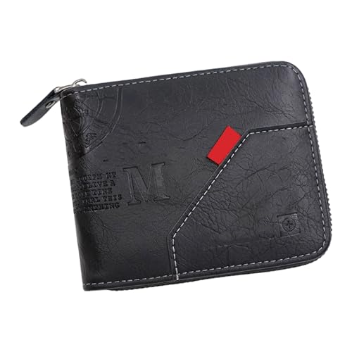 uikios Stylische Herren kurze Geldbörse mit Reißverschluss Verschluss Praktischer PU Kartenhalter für Alltag und Geschäftstreffen, Schwarz , 11.5x3x10cm von uikios