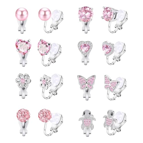 8 Paar Ohrclips Mädchen Ohrclips Kinder Clip Ohrringe Mädchen Klipp Ohrringe Kinder Mädchen Ohrringe Ohne Ohrloch Rosa Hypoallergene Ohrclips für Ohne Ohrlöcher Schmuck für Kinder Mädchen von uinnossvc