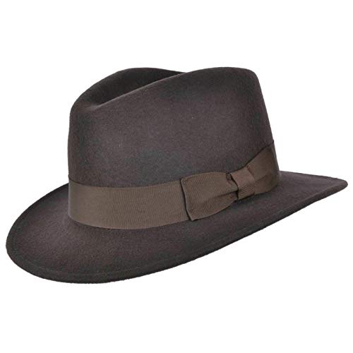 Fedora-Hut, handgefertigt, knautschbar, 100 % Wolle, elegant, mit breitem Band, indischer Stil Gr. 7, braun von uk-unique wear