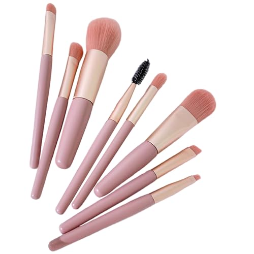 ulafbwur Mischpinsel-Set, weiche Borsten, Make-up für Anfänger, Grundierung, Rouge, Lippen, Nase, Schatten, Lidschatten, Augenbrauen, Wimpern, Profi, Rosa, 8 Stück von ulafbwur