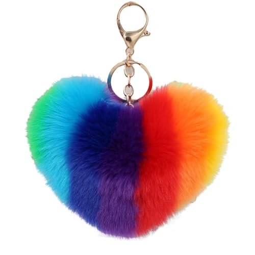 ulafbwur Plüsch-Schlüsselanhänger, Regenbogen-Herz, flauschiger Ball, Schlüsselanhänger, Schlüsselanhänger, Tasche, Charm-Ornament, Regenbogen Nummer 2 von ulafbwur