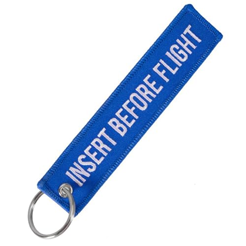 ulafbwur Schlüsselanhänger mit Metalleinsatz vor dem Flug, mit Stickerei, Blauer Sockel, weißer Buchstabe von ulafbwur