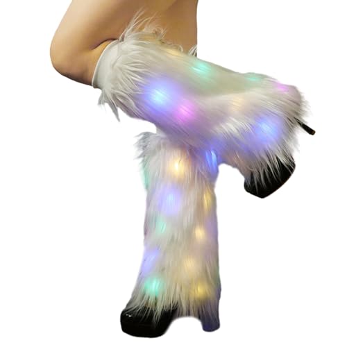 ulafbwur Warme bequeme Beinstulpen 1 Paar Frauen Herbst Winter LED Licht Pelzstulpen Pelzimitat Stiefel, Weiss/opulenter Garten, 40 cm von ulafbwur