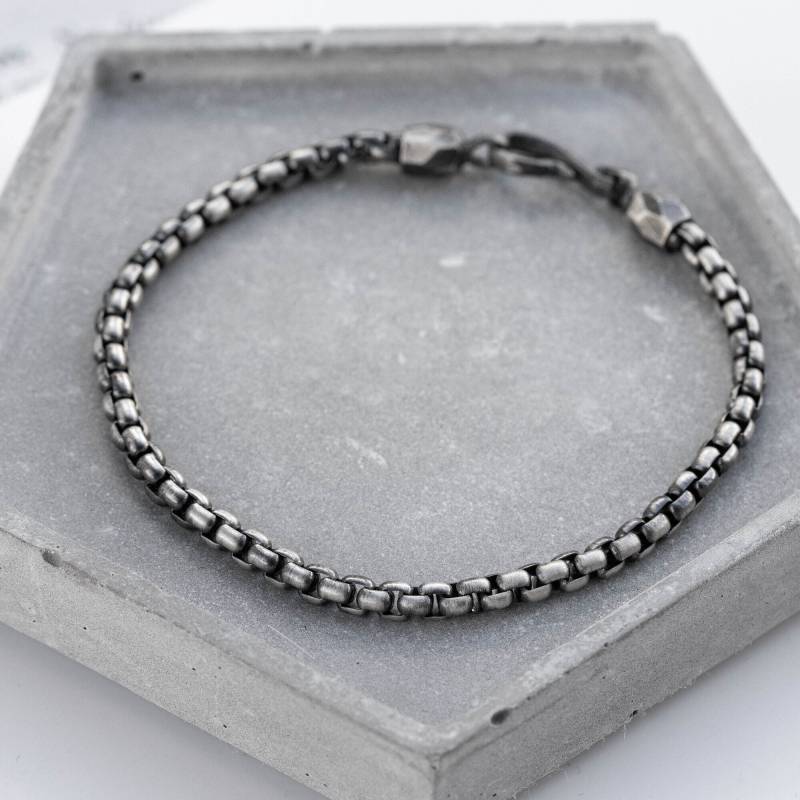 Silber Männer Armband Box Kette Oxidiert 925 - Schlichte Schmuck Weihnachtsgeschenk Für Mann Sohn Freund Sb00069 von KyklosWorkshop