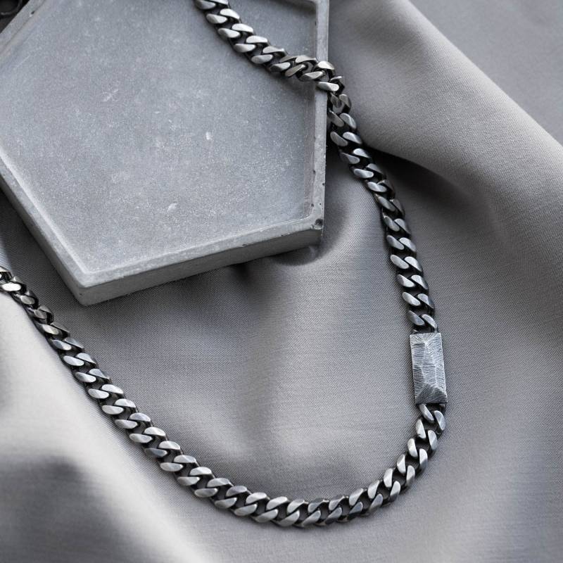 Männer Panzerkette Id Halskette Sterling Silber Oxidiert - Personalisierte Tag Dicke Kette Geschenk Für Papa Sn00001 von KyklosWorkshop