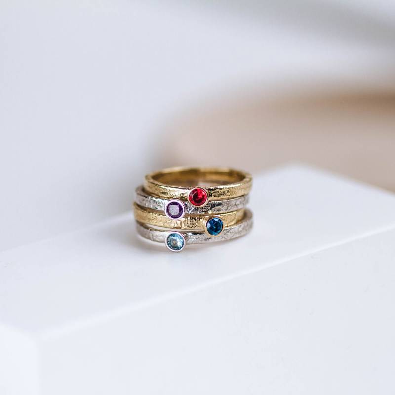 Mütter Ring Birthstone - Familie Stapeln Gold Individuell Personalisierte Geschenk Für Mama Sterling Silber Juni Geburtstagsgeschenk Sr00014 von KyklosWorkshop