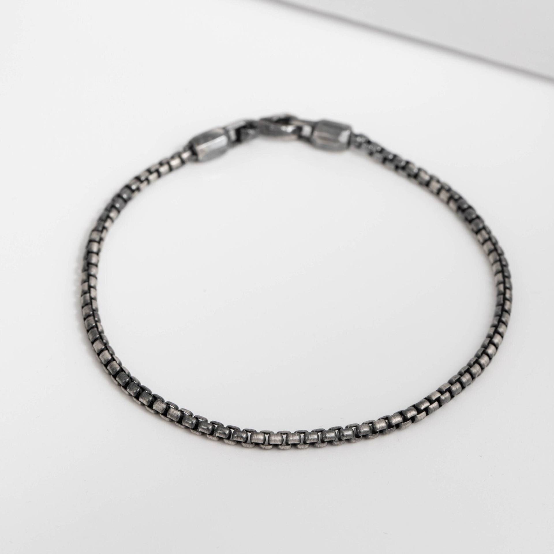 Oxidiertes Silber Kettenarmband Für Männer Runde Box Link 3mm - Rolo Armband Unisex Geburtstagsgeschenk Ihn Sb00072 von ulalajewels