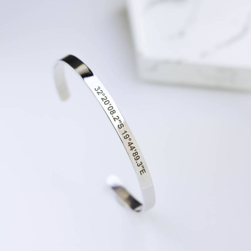 Personalisiertes Armband Für Frauen Und Männer - Benutzerdefinierte Armreif Koordinaten Aus Sterlingsilber Weihnachtsgeschenk Papa Sb00001 von KyklosWorkshop