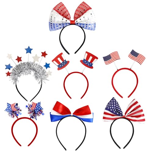 4. Juli, Unabhängigkeitstag Haarband – Haarschmuck in Weiß und Blau Rot | 4. Juli Patriotisches Haarreifen Set 7 – für Party, von ulapithi