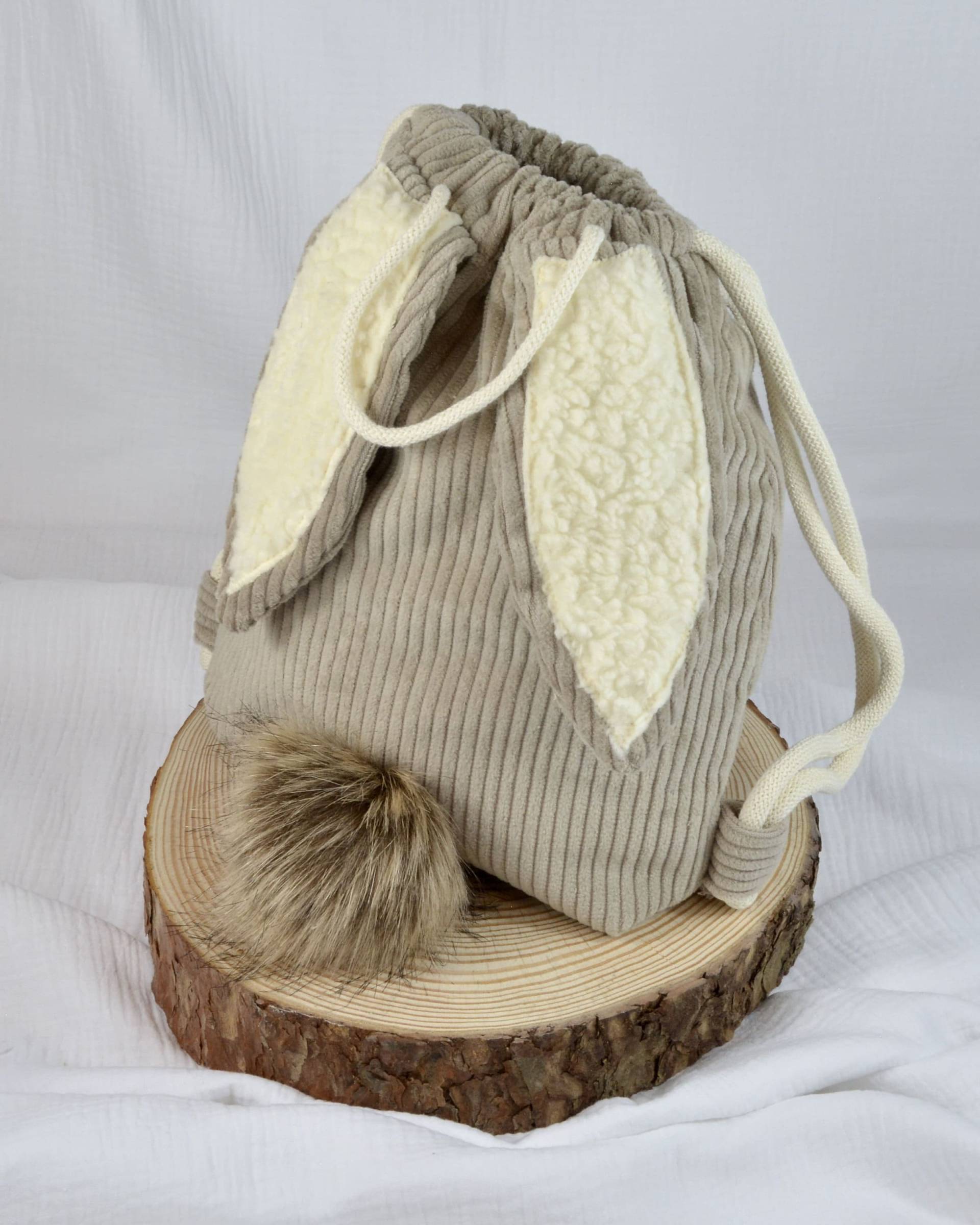 2 Größen Hasenrucksack/Kinderrucksack Turnbeutel Kinder Hasenbeutel Hasenbüddel Beige Sand von ullinahandmade