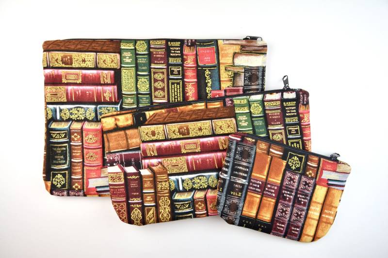 Mäppchen 3 Größen/Bücher Gold Täschchen Kulturbeutel Kosmetiktasche Tasche Stiftetasche Federmäppchen von ullinahandmade