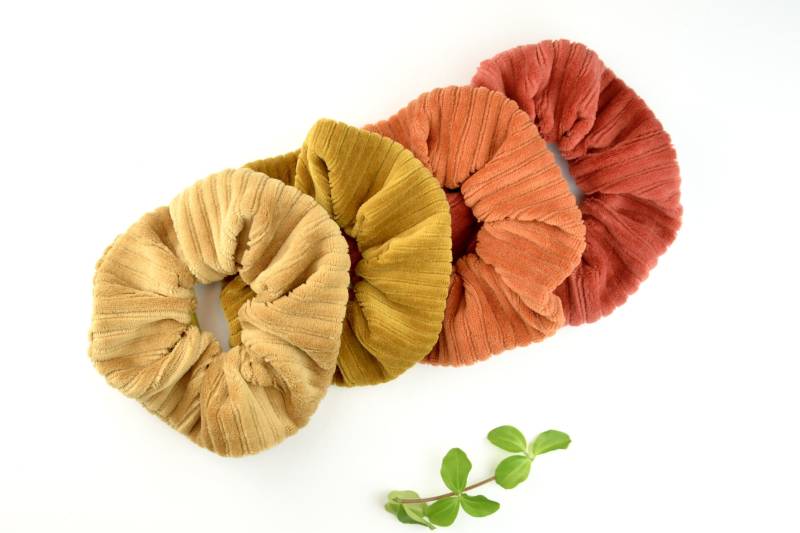Scrunchie Cord Nicki/Haargummi Zopfgummi Camel Senfgelb Rost Orange Einfarbig Uni Gerippt von ullinahandmade