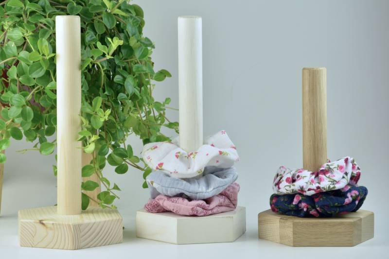 Scrunchie Ständer in Eiche/Fichte Antik Weiß, Handgefertigt, 2 Größen Halterung Zopfgummi Haargummi von ullinahandmade