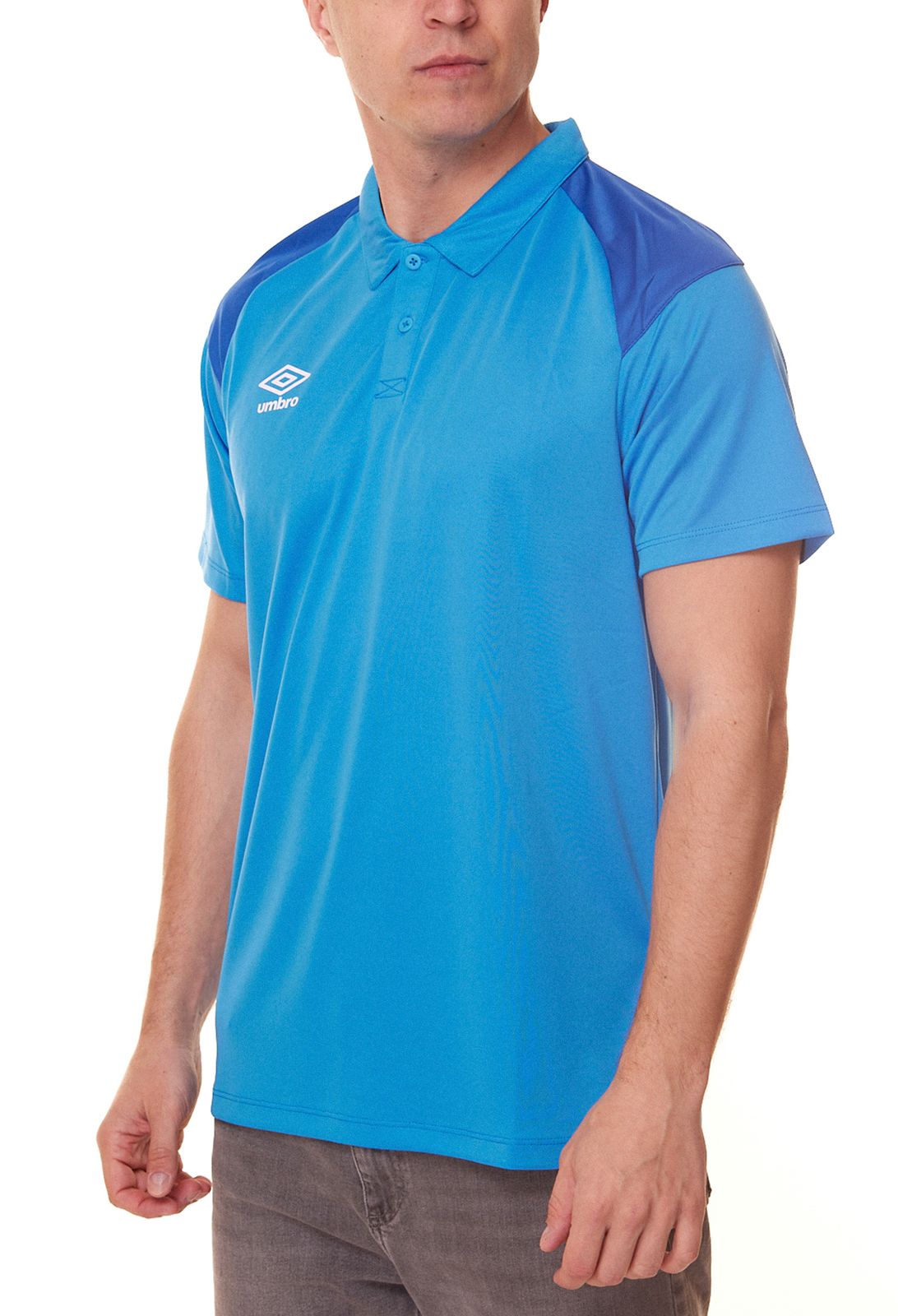 umbro Poly Polo Herren Sport-Shirt Polohemd mit kontrastierender Schulterpartie 65293U-GQR Blau von umbro