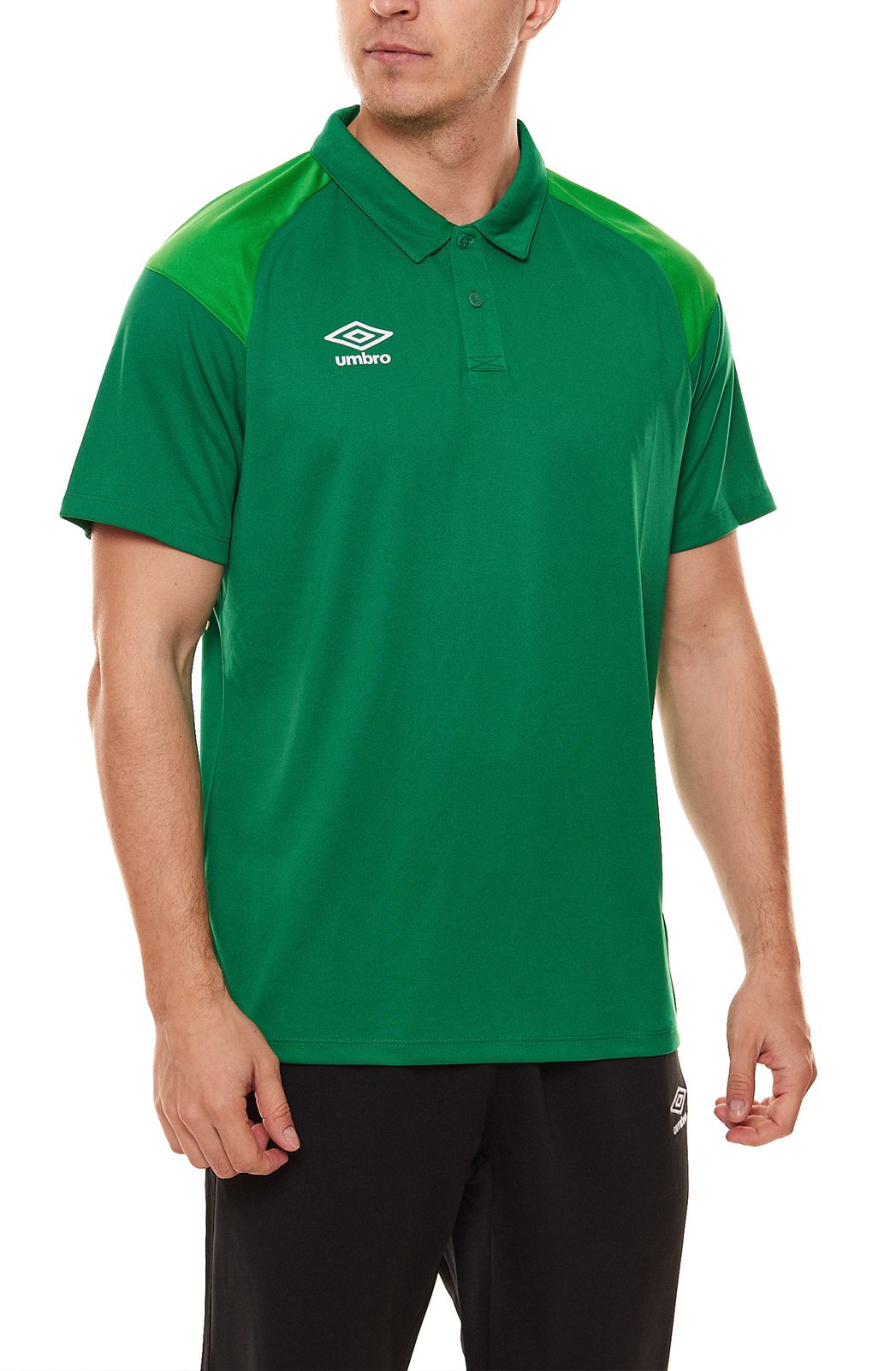 umbro Poly Polo Herren Sport-Shirt Polohemd mit kontrastierender Schulterpartie 65293U-GRA Grün von umbro