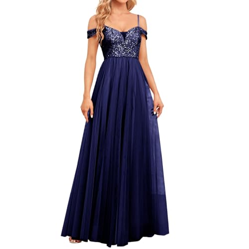 Kleid Damen, Abendkleid Damen Elegant Hochzeit V-Ausschnitt Ärmellos Schulterfrei Pailletten TräGerkleid Brautjungfernkleider Cocktailkleid Abschlusskleid Lang Ballkleider A Linien Partykleid von umifyxioy