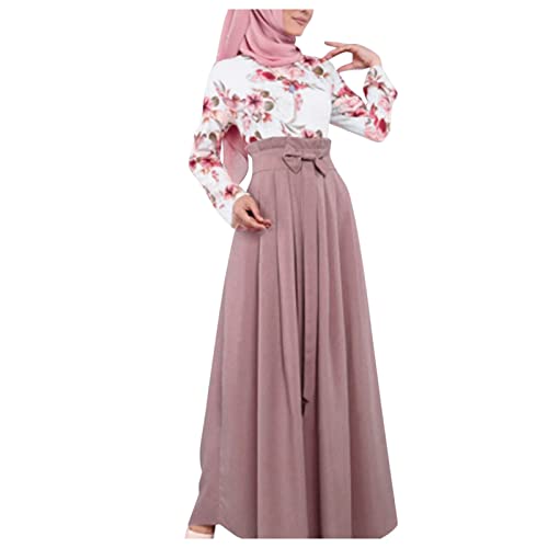 Muslimische Kleider Damen Elegant, Damen Print Abaya Jilbab muslimischen Maxi Kleid Casual Kaftan langes Kleid Knopf Loser Normallack Kleidungs Damen Lange Ärmel Ramadan Kleider Gebet Plus Size von umifyxioy