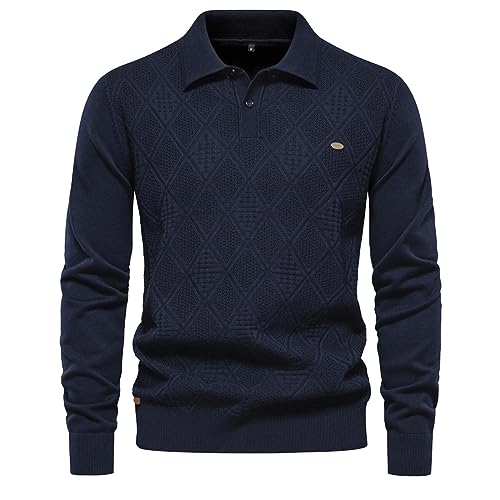 Pullover Herren, Herren Pullover Knopfleiste Kentkragen Polo Strickpullover Feinstrick Dünne Pullover Herren Business Causal Strickpulli Polo Shirt Gestrickter Woll Pullover Golf Sport Shirts von umifyxioy