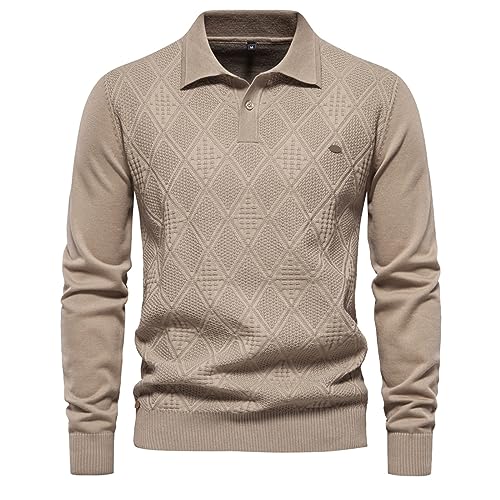 Pullover Herren, Herren Pullover Knopfleiste Kentkragen Polo Strickpullover Feinstrick Dünne Pullover Herren Business Causal Strickpulli Polo Shirt Gestrickter Woll Pullover Golf Sport Shirts von umifyxioy