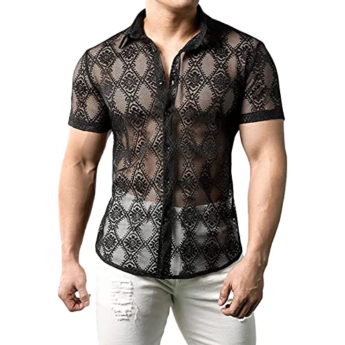 T Shirt Herren, Herren Herren Muskel Transparent Hemd Netz Unterhemd Muskel Unterhemd Athletic Netzhemd Männer Schiere Kurzarm Unterwäsche Stretch Hemden Clubwear Guywear Freizeithem von umifyxioy