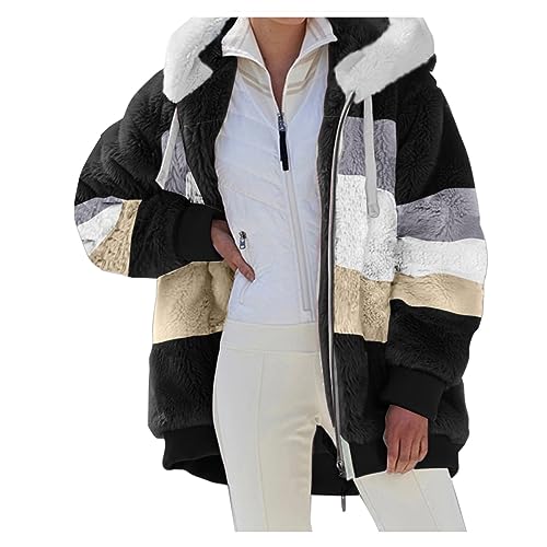 Teddyfleece Jacke Damen Oversize mit Kapuze Fleece Plüschjacke Flauschig Warm Reißverschluss Wolljacke Sherpa Jacke Gefüttert Outdoor Teddyjacke Winter Teddy Fleecejacke Kuscheljacke Winterjacke 1 von umifyxioy