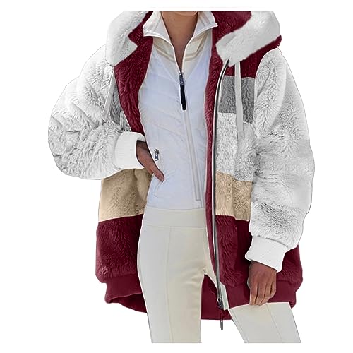 Teddyfleece Jacke Damen Oversize mit Kapuze Fleece Plüschjacke Flauschig Warm Reißverschluss Wolljacke Sherpa Jacke Gefüttert Outdoor Teddyjacke Winter Teddy Fleecejacke Kuscheljacke Winterjacke 1 von umifyxioy