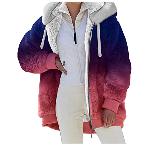 Teddyfleece Jacke Damen Oversize mit Kapuze Fleece Plüschjacke Flauschig Warm Reißverschluss Wolljacke Sherpa Jacke Gefüttert Outdoor Teddyjacke Winter Teddy Fleecejacke Kuscheljacke Winterjacke 1 von umifyxioy