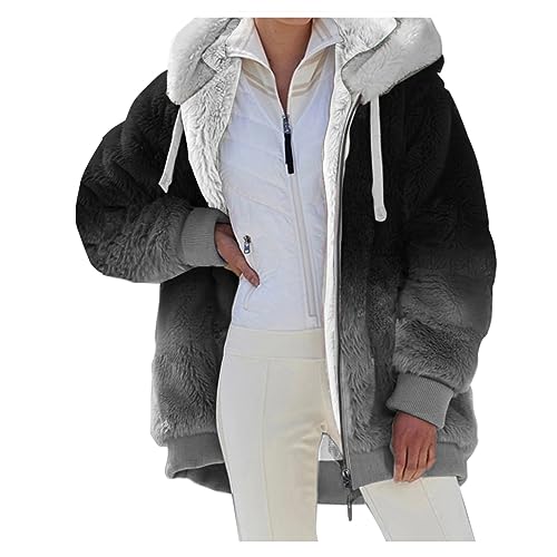 Teddyfleece Jacke Damen Oversize mit Kapuze Fleece Plüschjacke Flauschig Warm Reißverschluss Wolljacke Sherpa Jacke Gefüttert Outdoor Teddyjacke Winter Teddy Fleecejacke Kuscheljacke Winterjacke 1 von umifyxioy