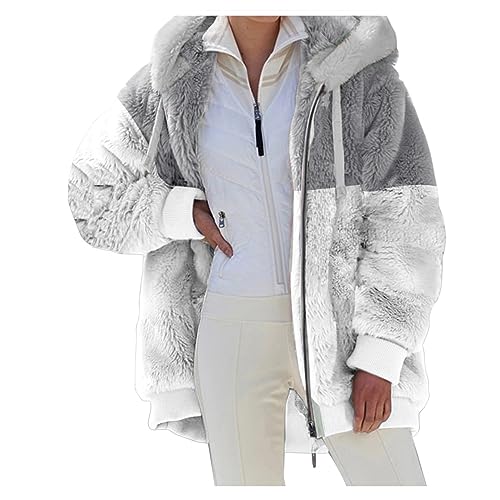 Teddyfleece Jacke Damen Oversize mit Kapuze Fleece Plüschjacke Flauschig Warm Reißverschluss Wolljacke Sherpa Jacke Gefüttert Outdoor Teddyjacke Winter Teddy Fleecejacke Kuscheljacke Winterjacke 1 von umifyxioy