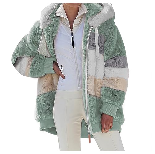 Teddyfleece Jacke Damen Oversize mit Kapuze Fleece Plüschjacke Flauschig Warm Reißverschluss Wolljacke Sherpa Jacke Gefüttert Outdoor Teddyjacke Winter Teddy Fleecejacke Kuscheljacke Winterjacke von umifyxioy