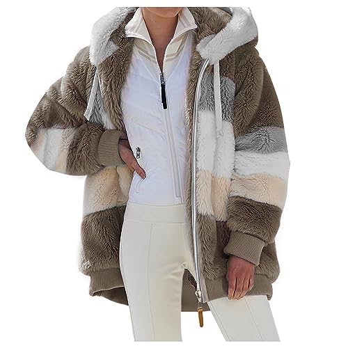 Teddyfleece Jacke Damen Oversize mit Kapuze Fleece Plüschjacke Flauschig Warm Reißverschluss Wolljacke Sherpa Jacke Gefüttert Outdoor Teddyjacke Winter Teddy Fleecejacke Kuscheljacke Winterjacke von umifyxioy