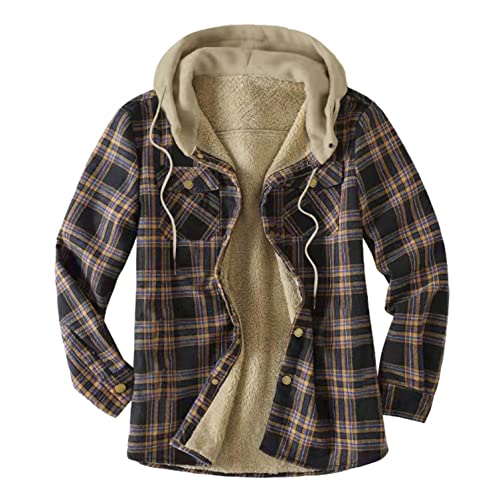 jacke herren übergangsjacke,Herren Karohemd Kapuzenhemd Innenfutter Winter Plaid Fleece Warm Gefüttert Holzfällerhemd Flanelljacke Hemden Karo Jacke Hemdjacke Winterjacke Mantel Freizeitjacke von umifyxioy