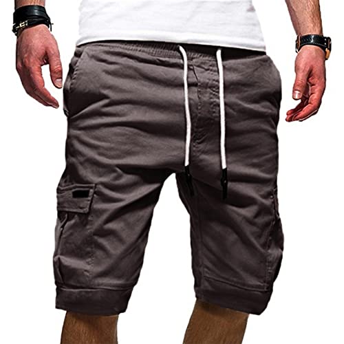 umifyxioy Cargo Shorts Herren, Cargohose Herren Kurz Kordelzug Baggy Jogger Chino Hosen Elastische Taille Outdoor Vintage Kurze Hosen Taschen Einfarbig Sommer Bermuda Short Arbeitshosen Sporthose von umifyxioy