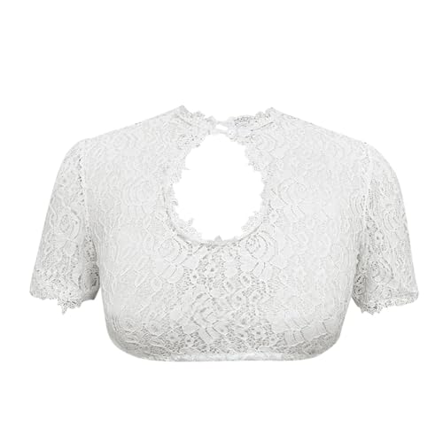 umifyxioy Dirndl Bluse Damen Kurzarm Dirndlbluse Hochgeschlossen Sexy Cut Out Tracht Bluse Spitze Trachtenbluse Halbarm Dirndlblusen Elegante Weiß Schwarz Spitzendirndlbluse Oktoberfest Outfit von umifyxioy