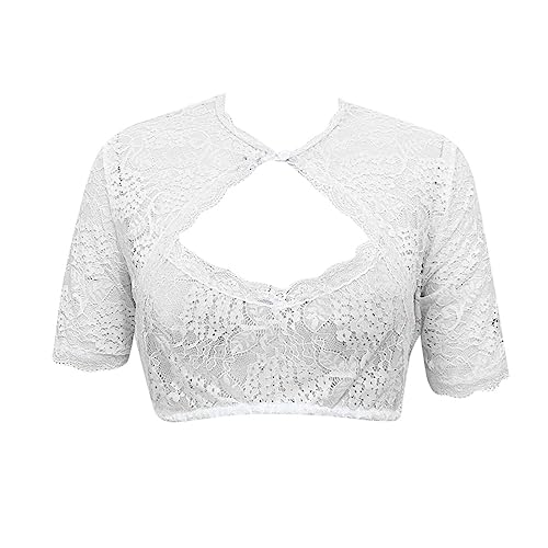 umifyxioy Dirndl Bluse Damen Kurzarm Dirndlbluse Hochgeschlossen Sexy Cut Out Tracht Bluse Spitze Trachtenbluse Halbarm Dirndlblusen Elegante Weiß Schwarz Spitzendirndlbluse Oktoberfest Outfit von umifyxioy